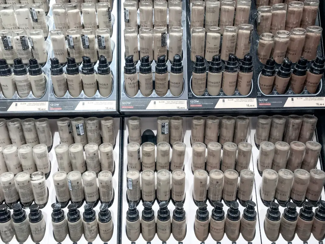a display case filled with lots of brown and black items