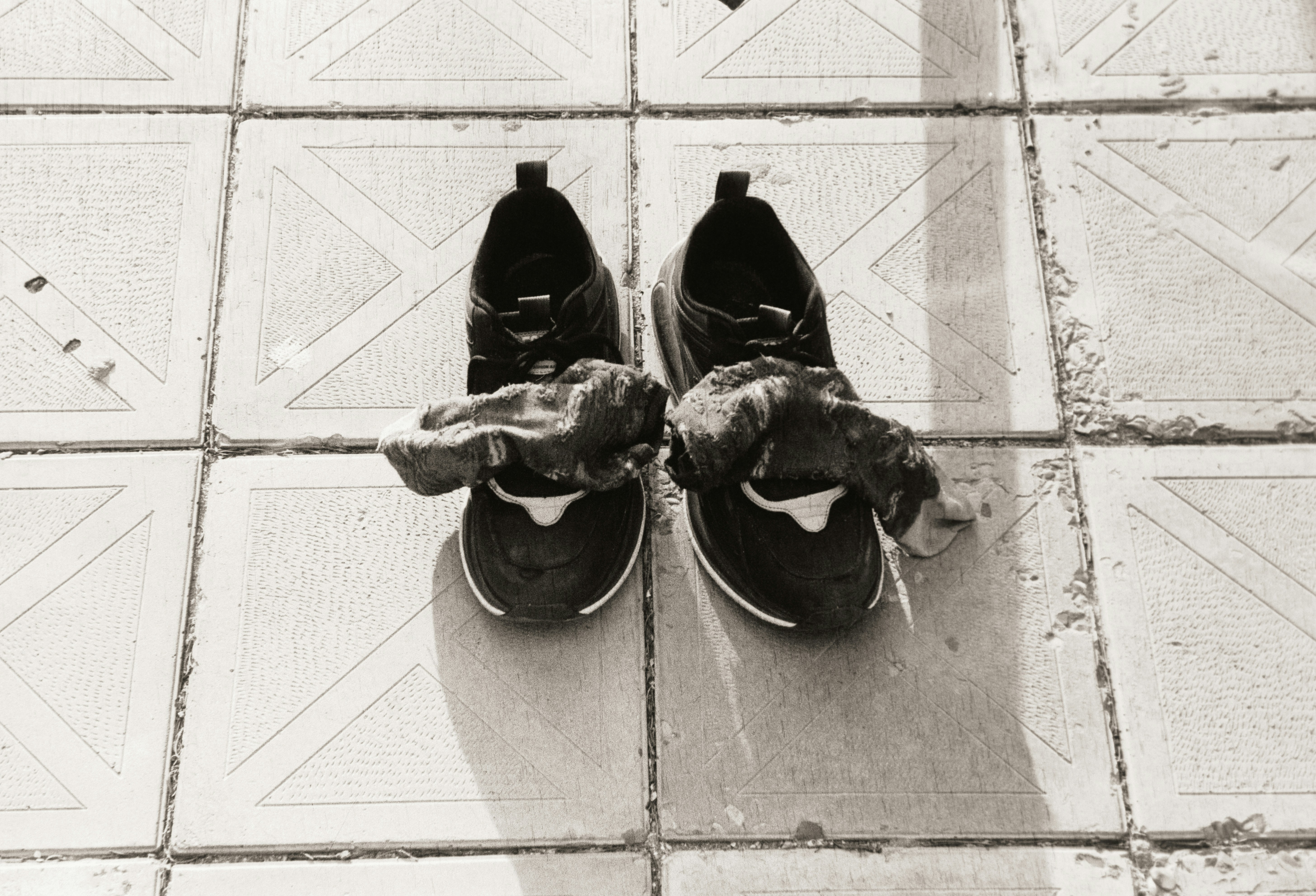 Shoes with clothes stuffed inside them.